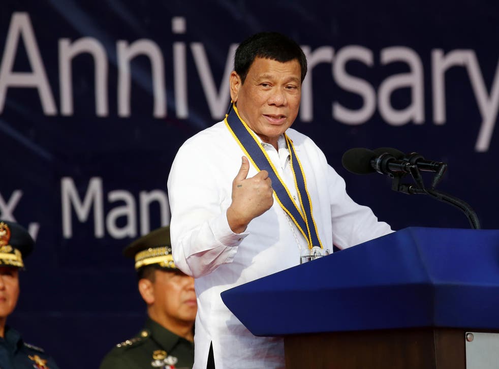 Rodrigo Duterte addresses troops during the 120th anniversary of the Philippine Navy