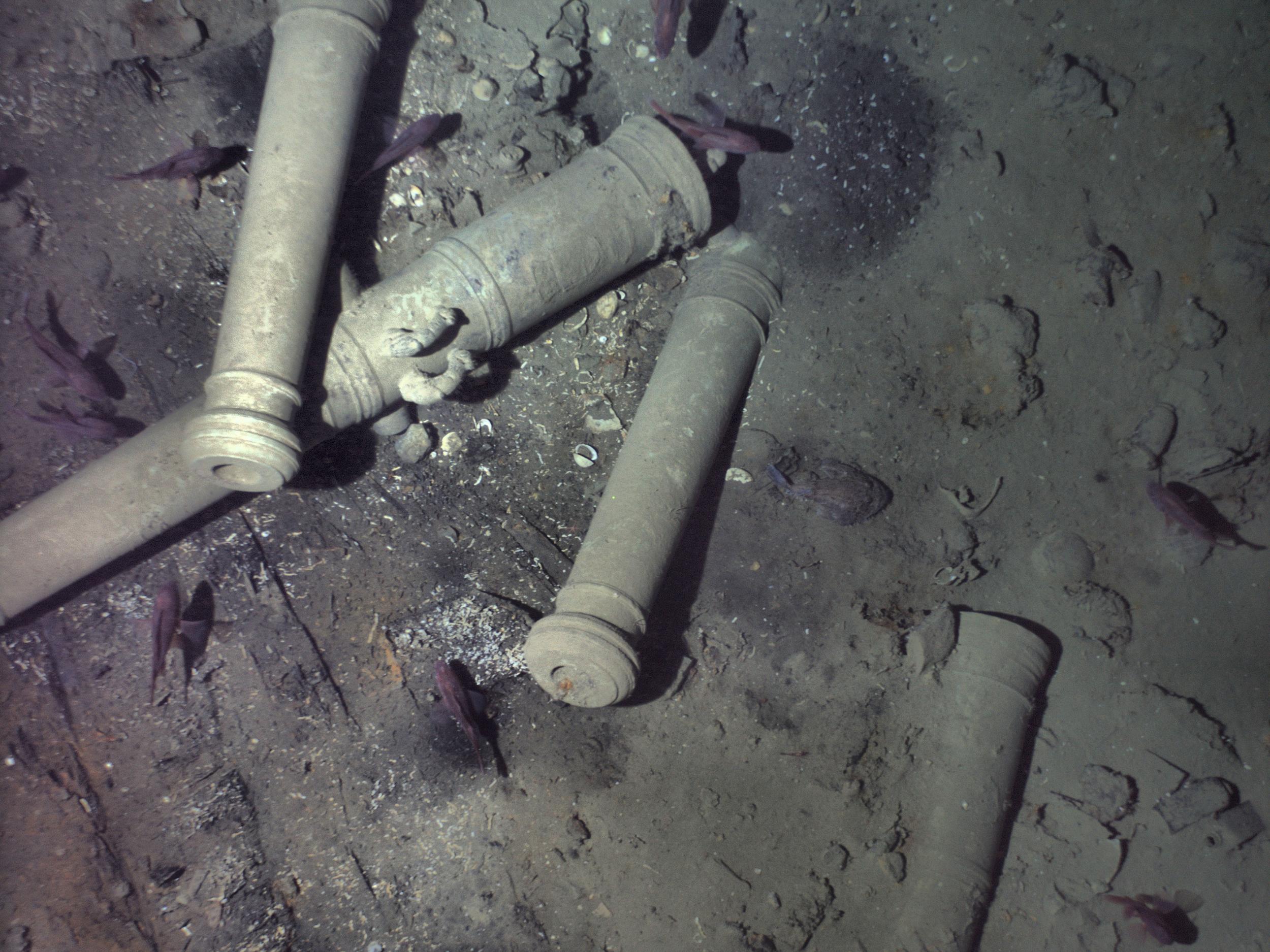 Cannons from the three-century-old shipwreck of the Spanish galleon San Jose