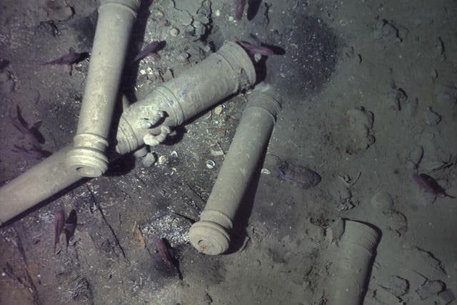 Cannons from the three-century-old shipwreck of the Spanish galleon San Jose