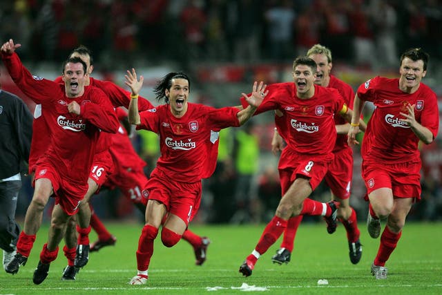 Liverpool celebrating their famous 2005 Champions League win