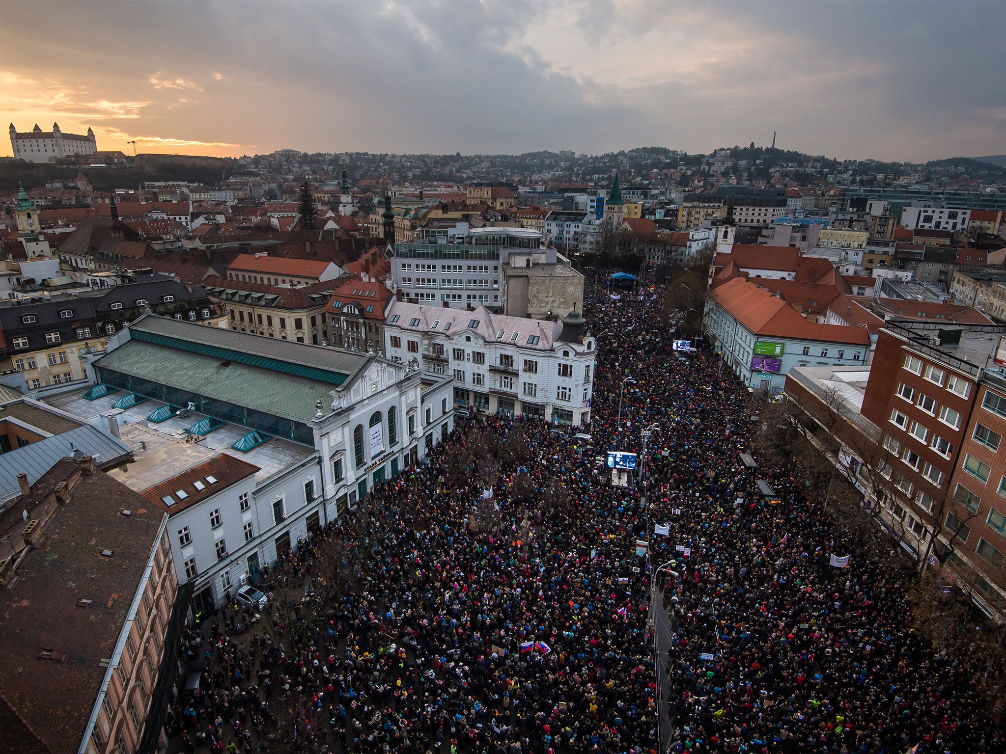 A rally against corruption and in support of Kuciak and his fiancee in Bratislava in March. The demonstrations forced the resignation of Slovakia’s prime minister