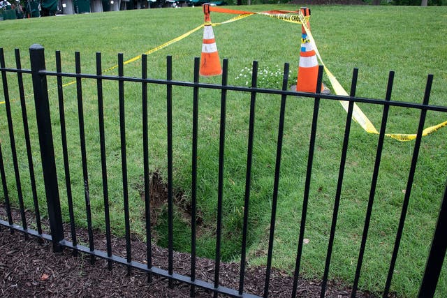 A sinkhole has opened the North Lawn of the White House