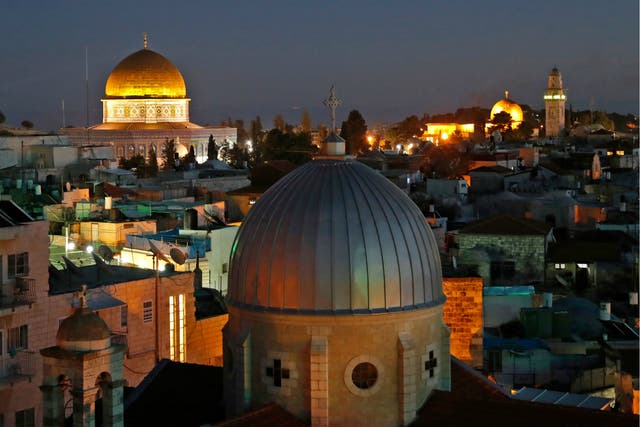 A general view of the skyline of the old city of Jerusalem, with the Dome of the Rock in the Aqsa Compund.
