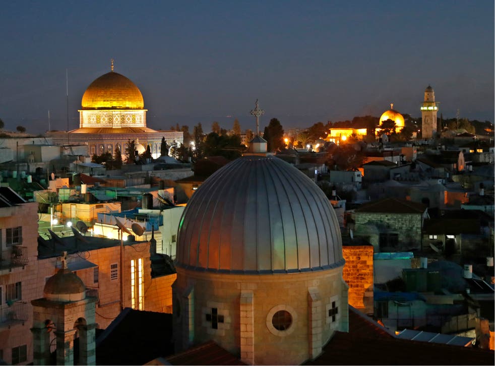 A general view of the skyline of the old city of Jerusalem, with the Dome of the Rock in the Aqsa Compund.