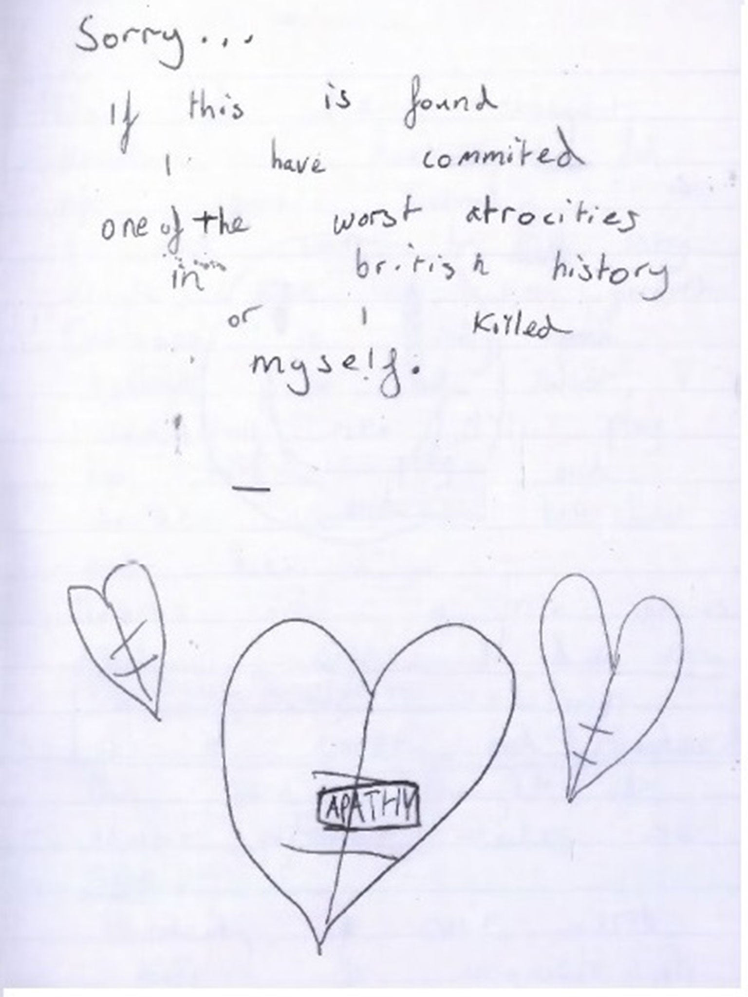 Page from a diary belonging to one of the boys (North East CTU)