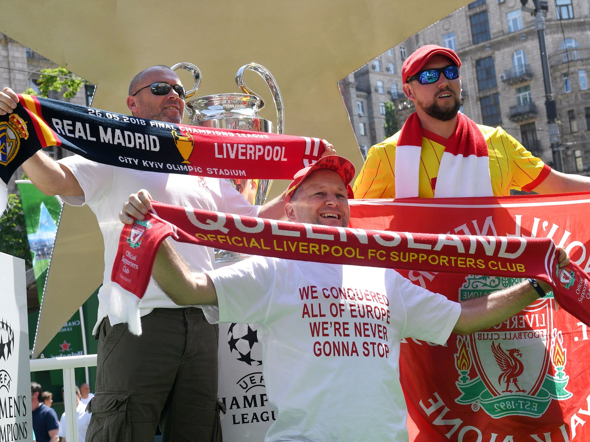 Liverpool fans started to arrive in the Ukraine capital on Thursday ahead of the final