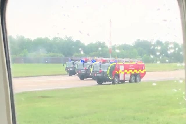 Fire engines that were sent to respond to the collision at Stansted Airport