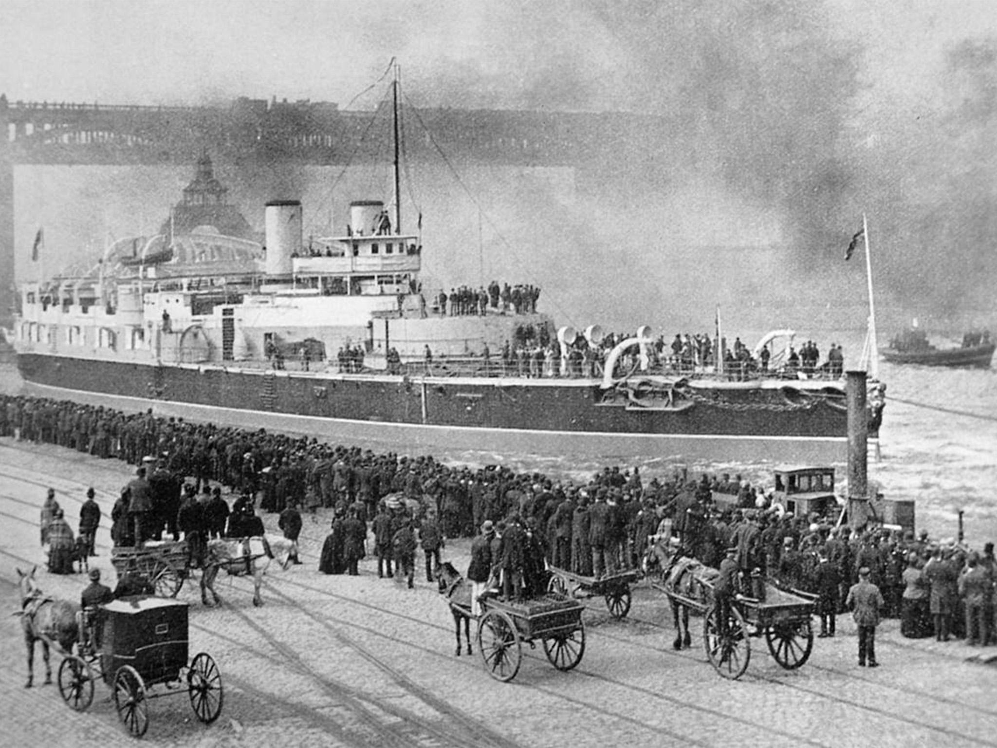 HMS Victoria in dock, prior to completion