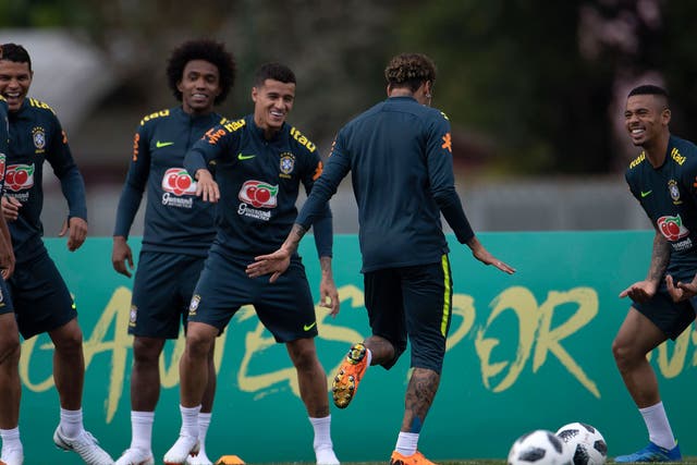 Brazil's squad in training ahead of the World Cup