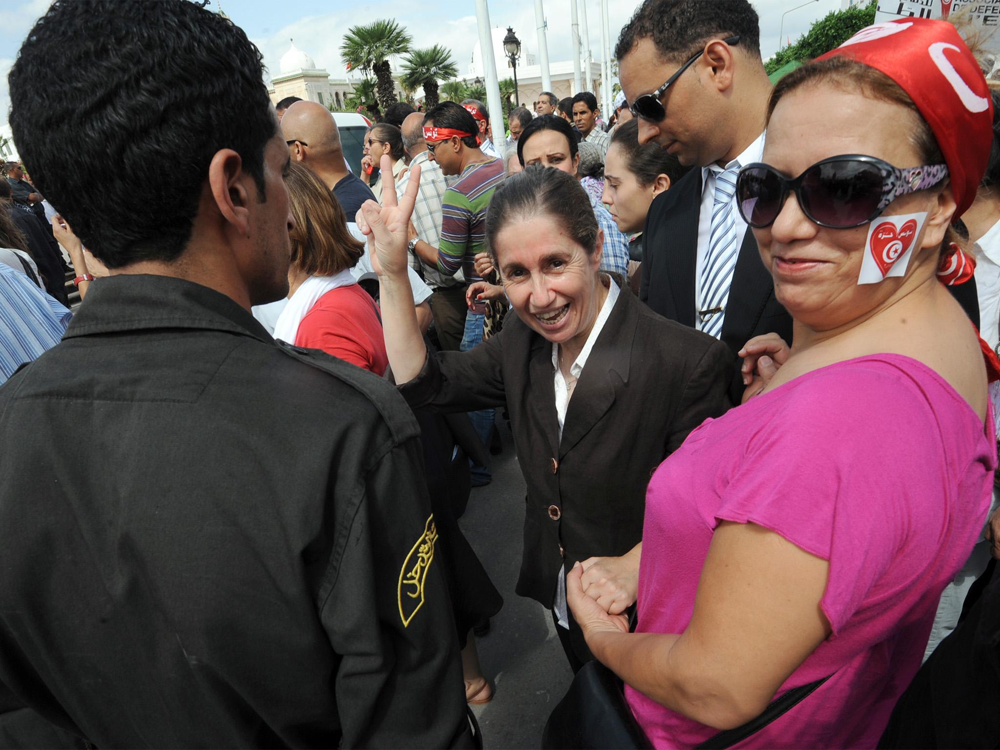 Jribi at a demonstration in Tunis, 2013 (Getty)