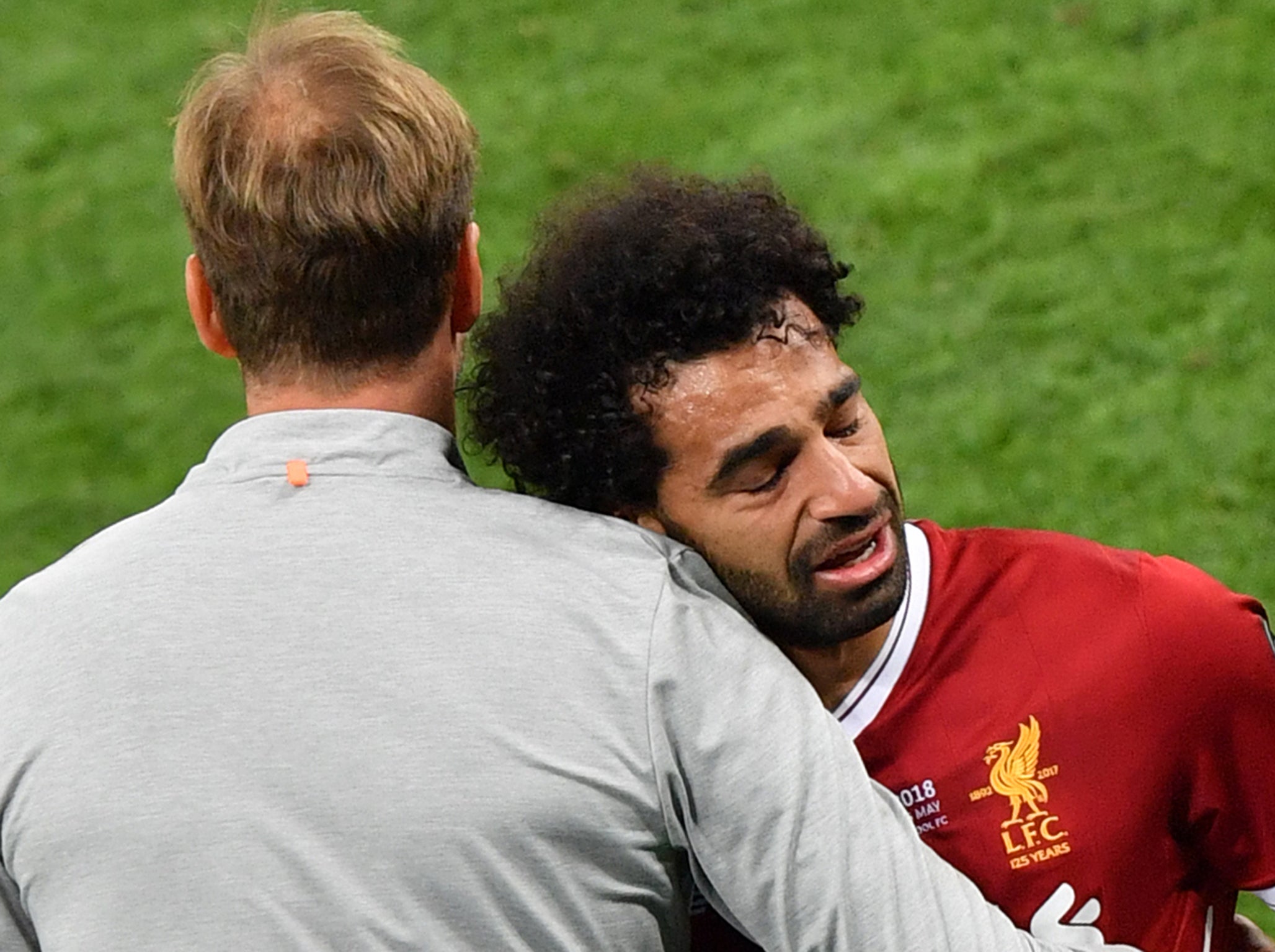 Salah was injured in the first-half (Getty )