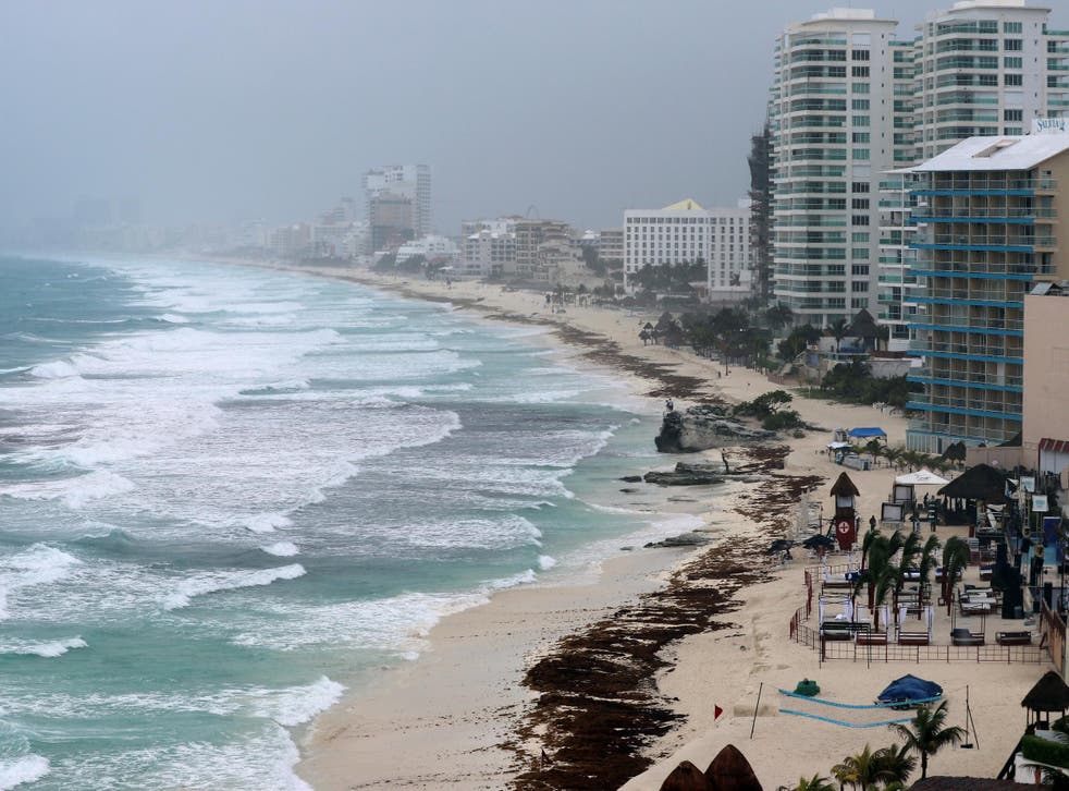 An empty beach as subtropical storm Alberto approaches Cancun, Mexico