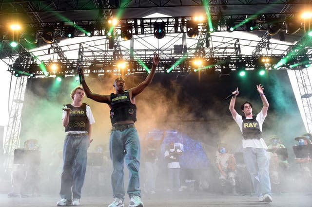 (L-R) Russell Boring aka JOBA, Ameer Vann and Matt Champion of Brockhampton perform onstage during the 2018 Coachella Valley Music And Arts Festival at the Empire Polo Field on April 21, 2018 in Indio, California.