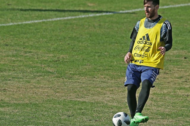 Lionel Messi in training with Argentina ahead of this summer's World Cup