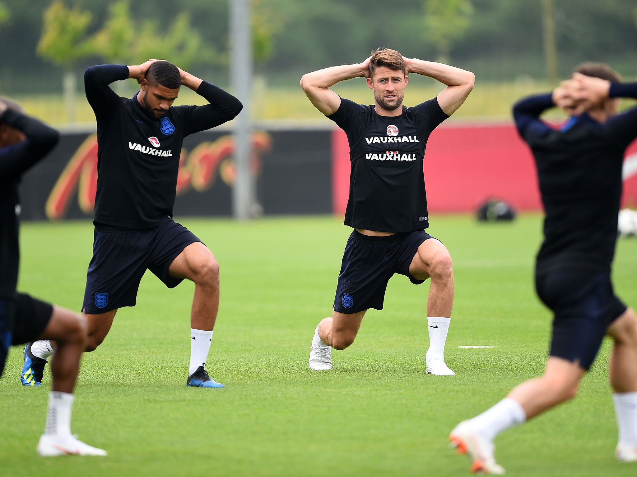Gary Cahill in training with his England teammates ahead of next month's World Cup