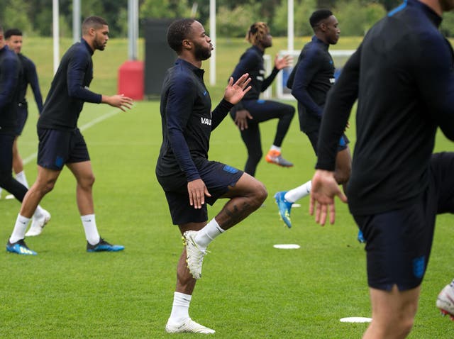 Raheem Sterling taking part in England training this week