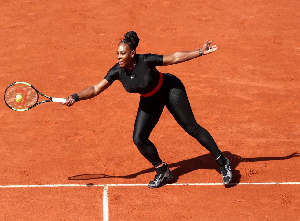 Serena Williams during her first round match at the French Open