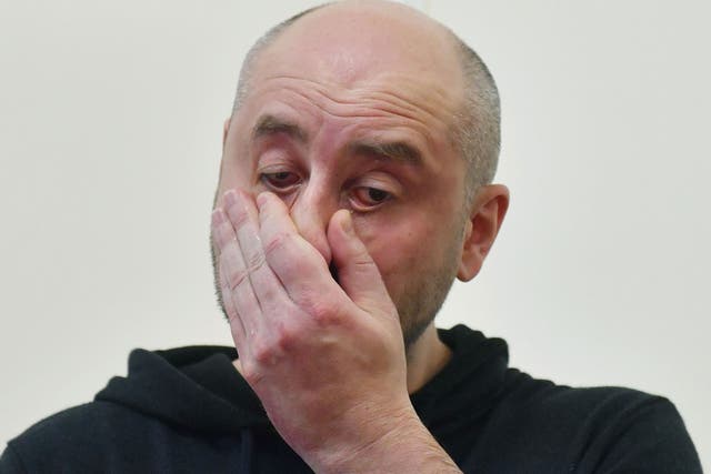 Russian anti-Kremlin journalist Arkady Babchenko reacts during a press conference at Ukrainian Security Service in Kiev