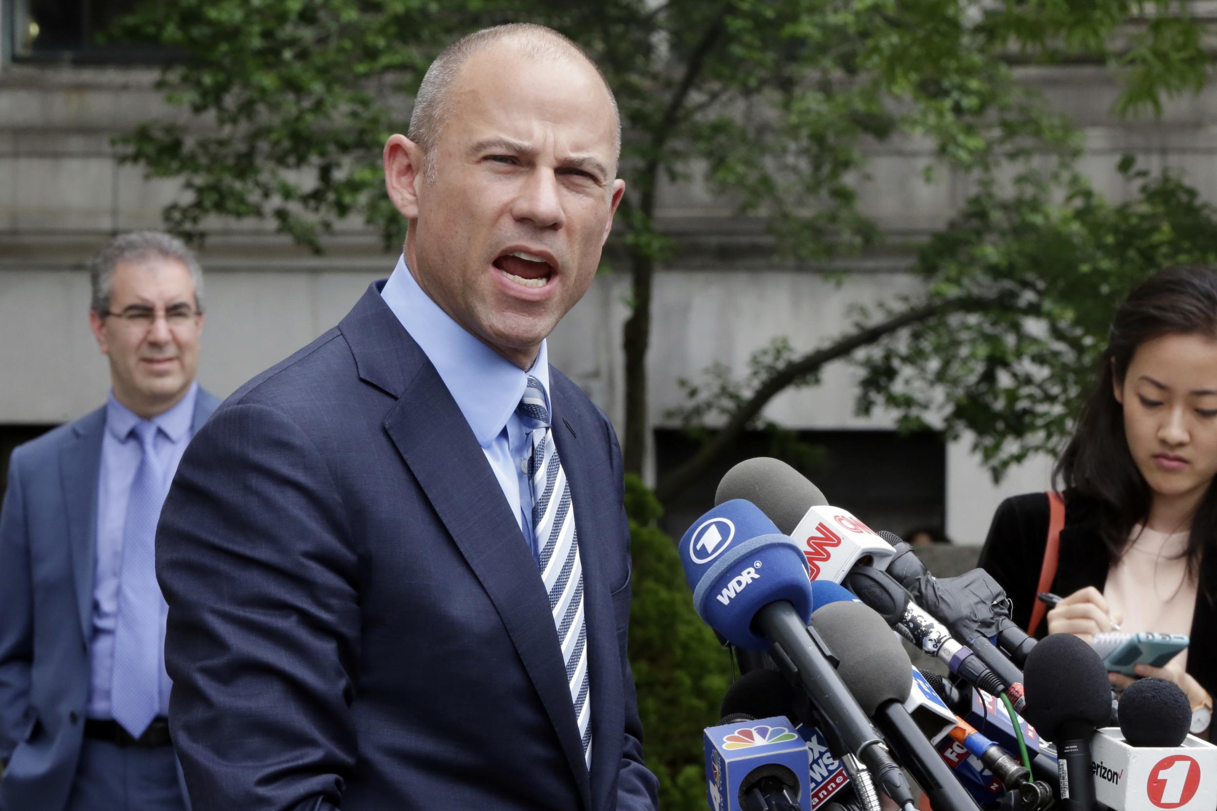 Michael Avenatti, attorney for porn actress Stormy Daniels, talks to the media after a Federal Court hearing in New York
