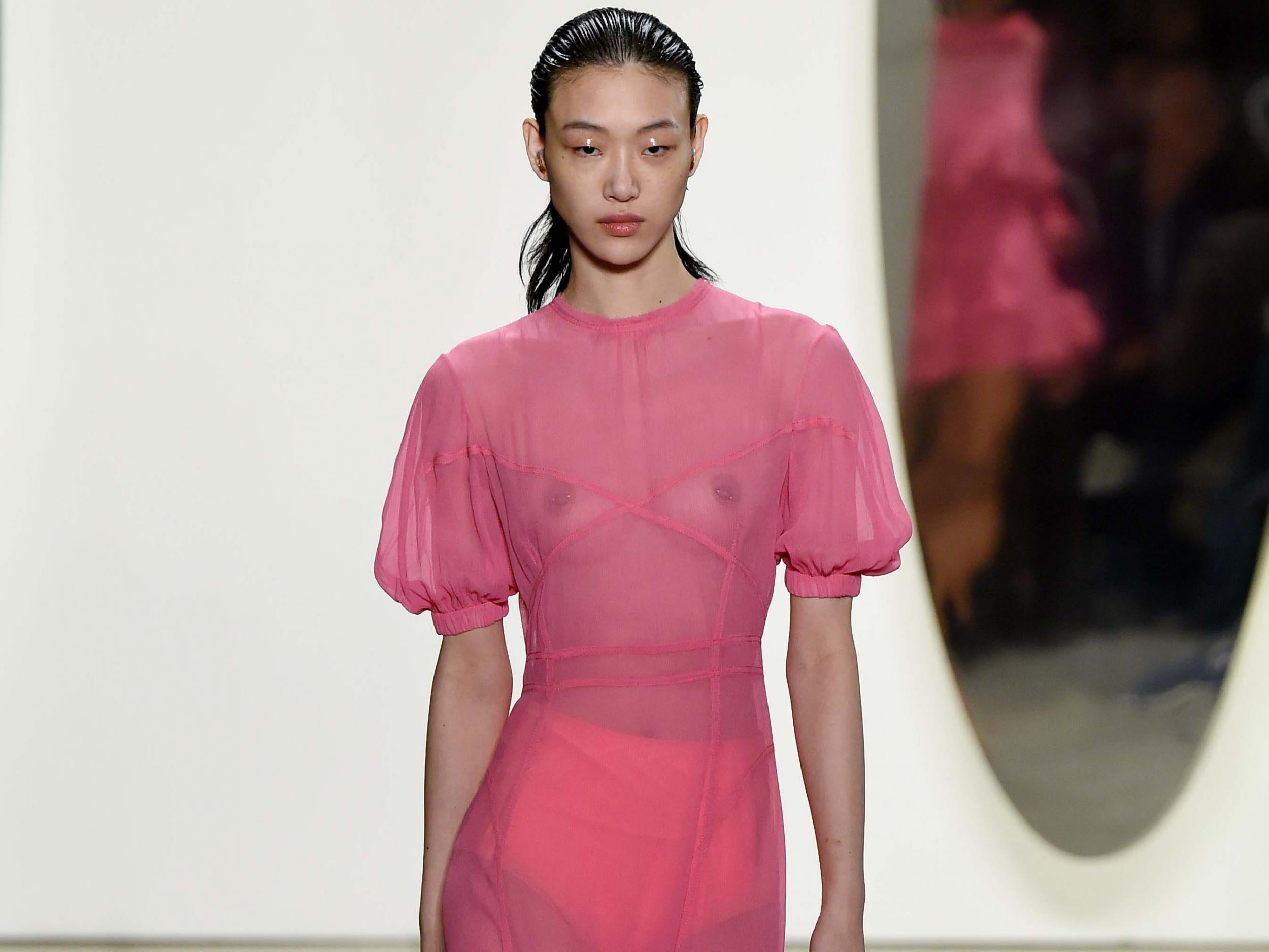 Prabal Gurung’s models wore seethrough dresses and sweaters with statement briefs