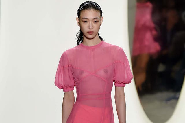 Prabal Gurung’s models wore seethrough dresses and sweaters with statement briefs