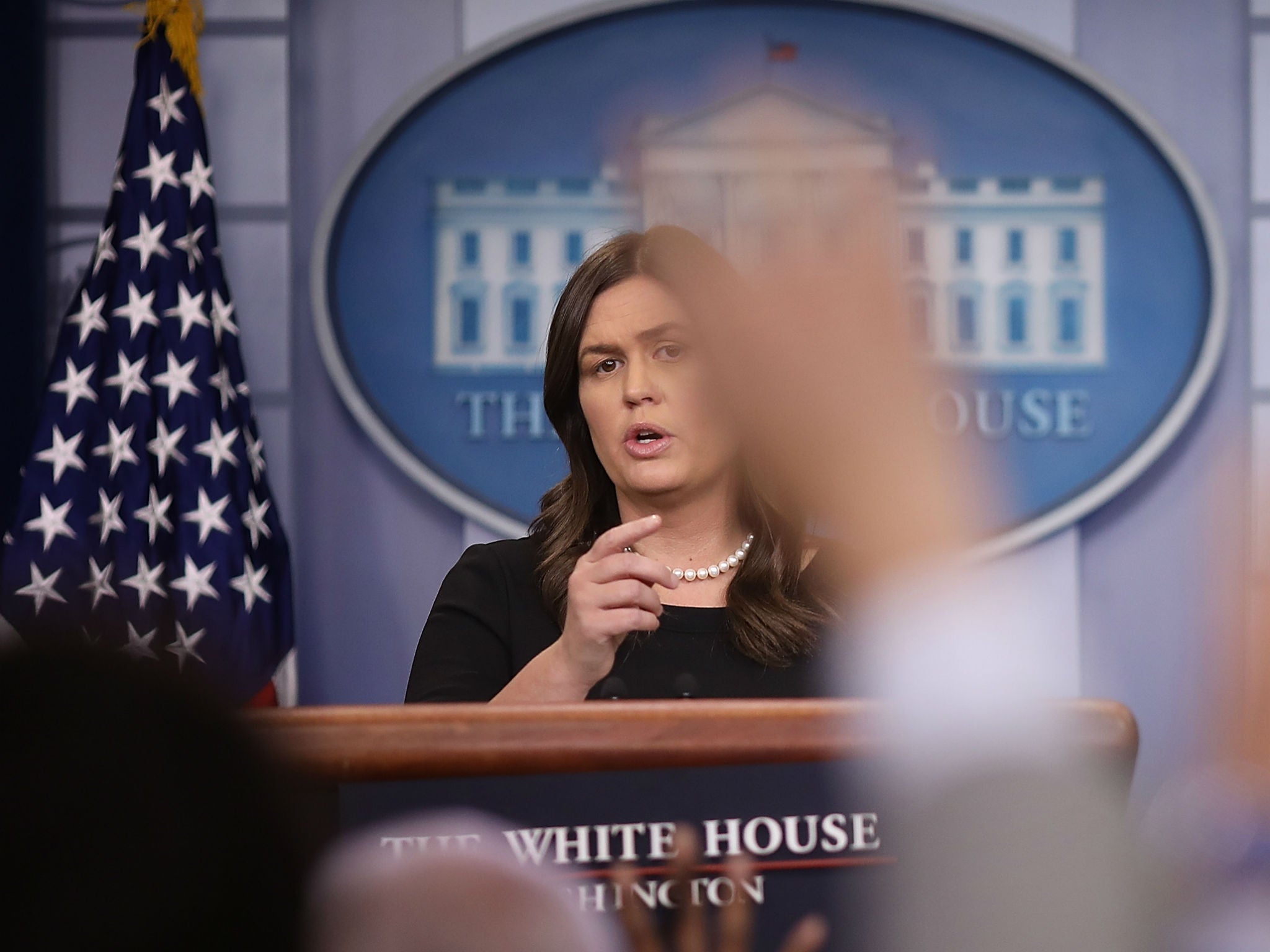 White House press secretary Sarah Huckabee Sanders was visibly controlling her emotions