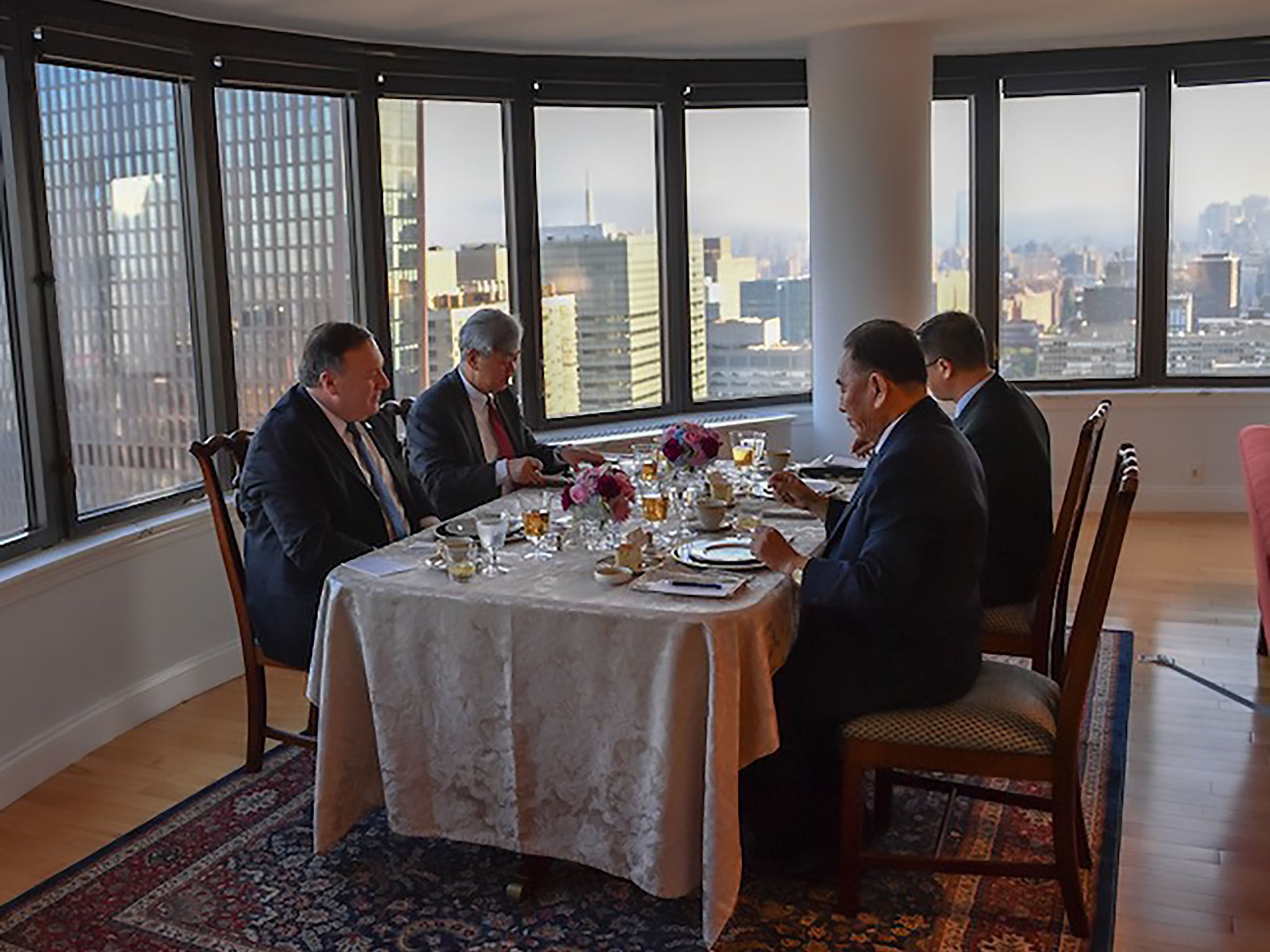 Kim Yong-chol, vice chairman of North Korea, during his dinner meeting with the US secretary of state, Mike Pompeo, in New York