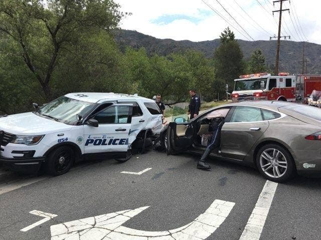 The Tesla crashed into a Laguna Beach Police Department vehicle on 29 May