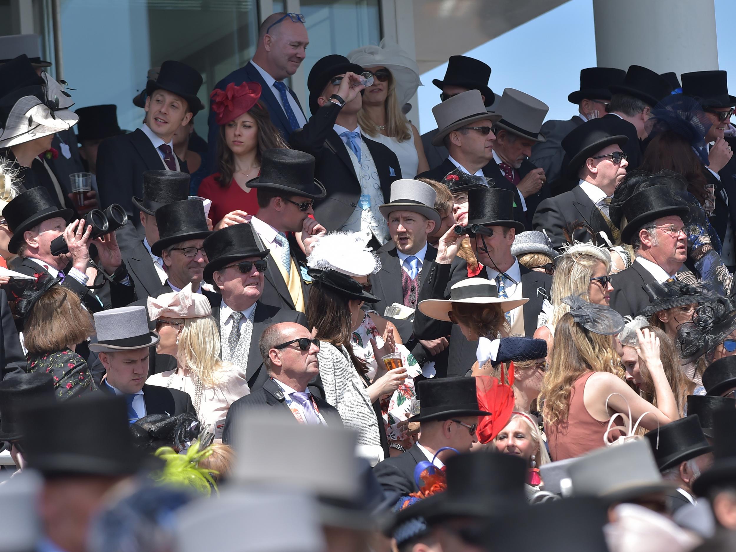 The crowd watching the racing at Epsom Downs on Derby Day 2017