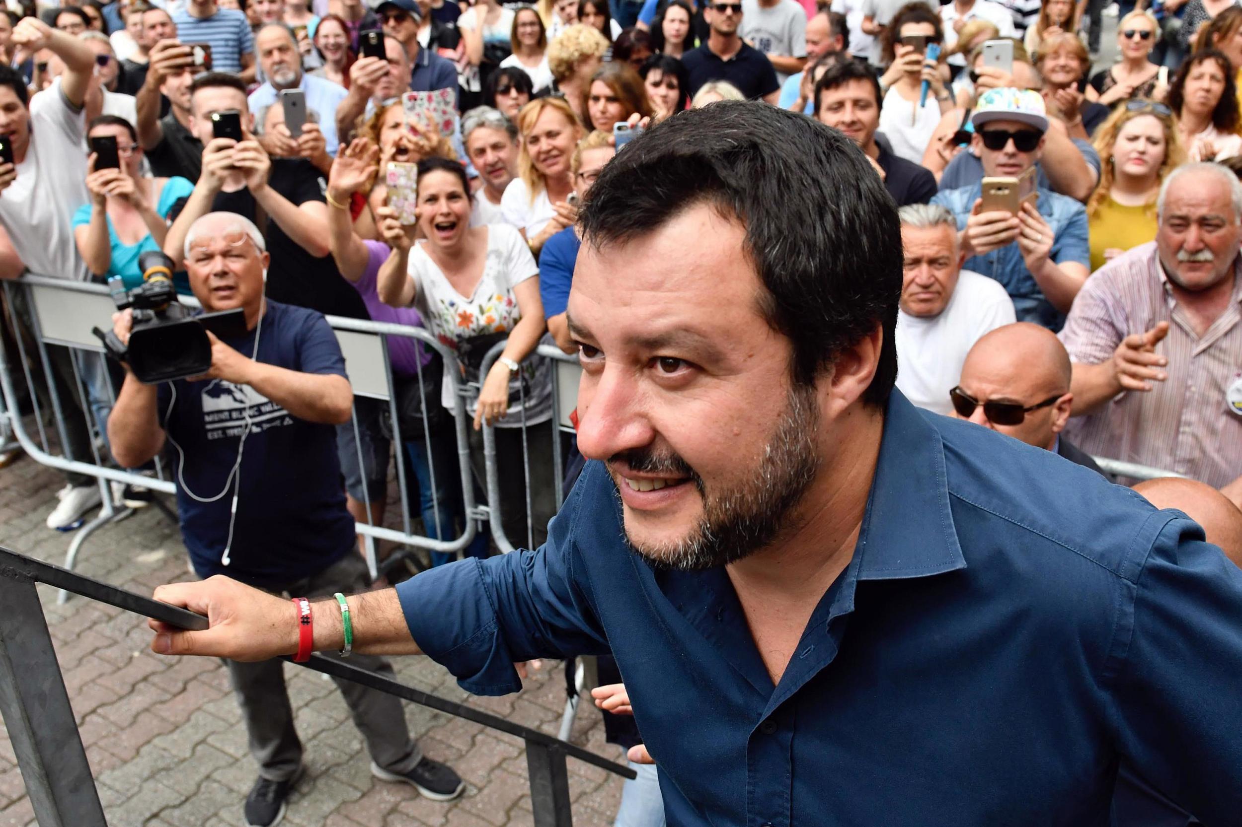 The League leader Matteo Salvini at a campaign rally yesterday for local elections - which could now be off