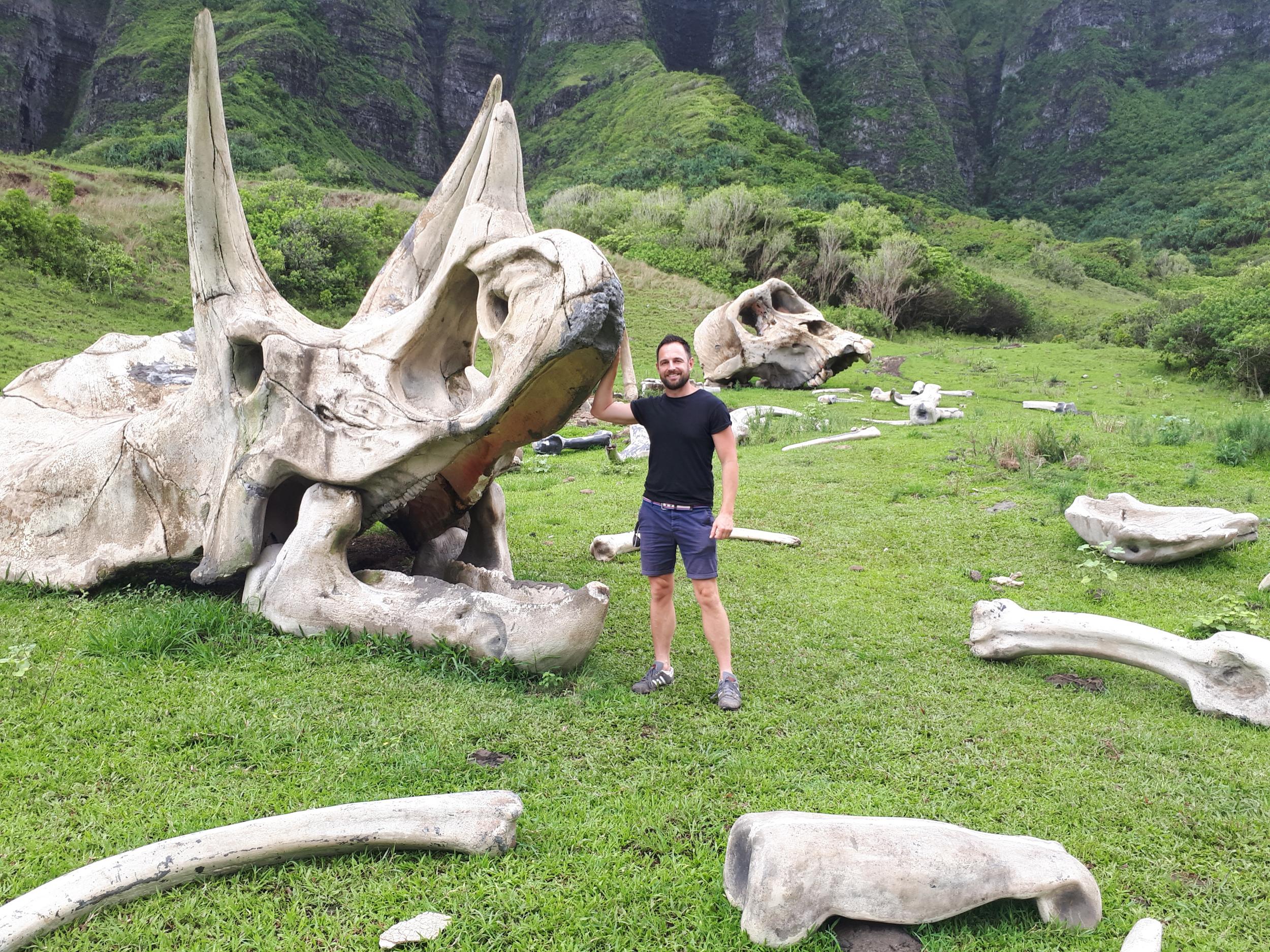Dem bones: James gets his hands on a relic from ‘Kong: Skull Island’