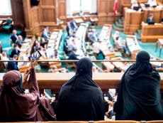 Women protest new law in Denmark banning full face veil