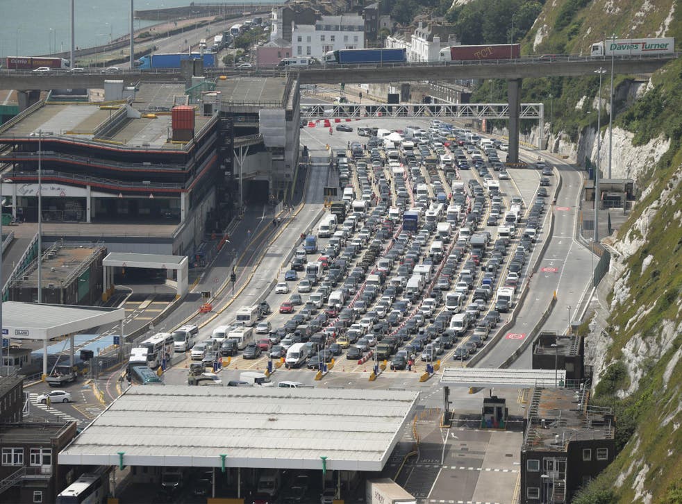 Vehicles queuing at the Port of Dover in Kent