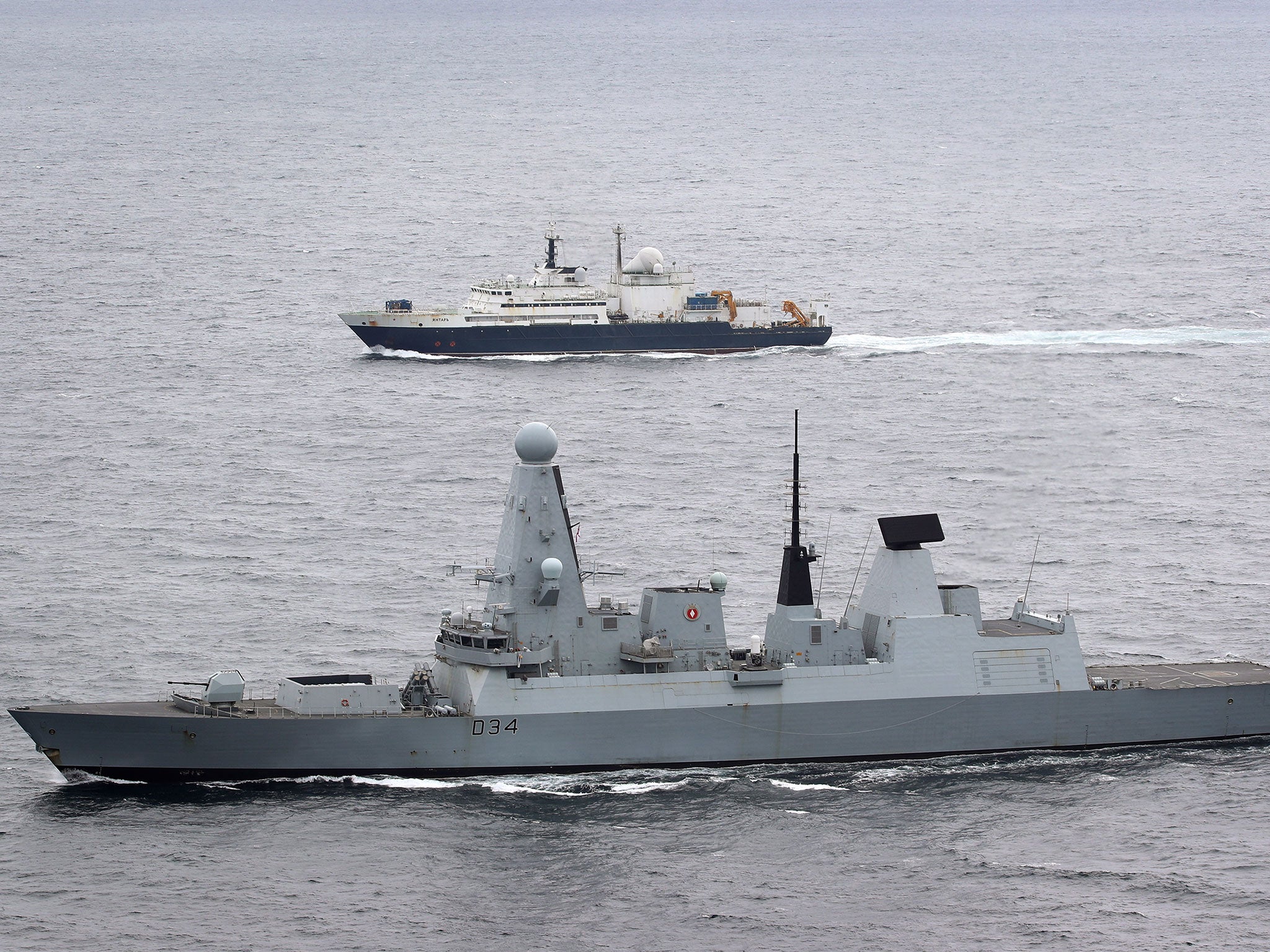 HMS Diamond ushers the Russian military ship Yantar through the British waters