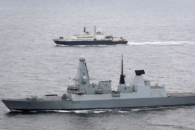 HMS Diamond ushers the Russian military ship Yantar through the British waters