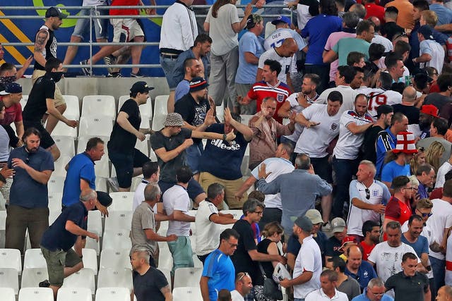 Fans clash after the Euro 2016 group match between England and Russia