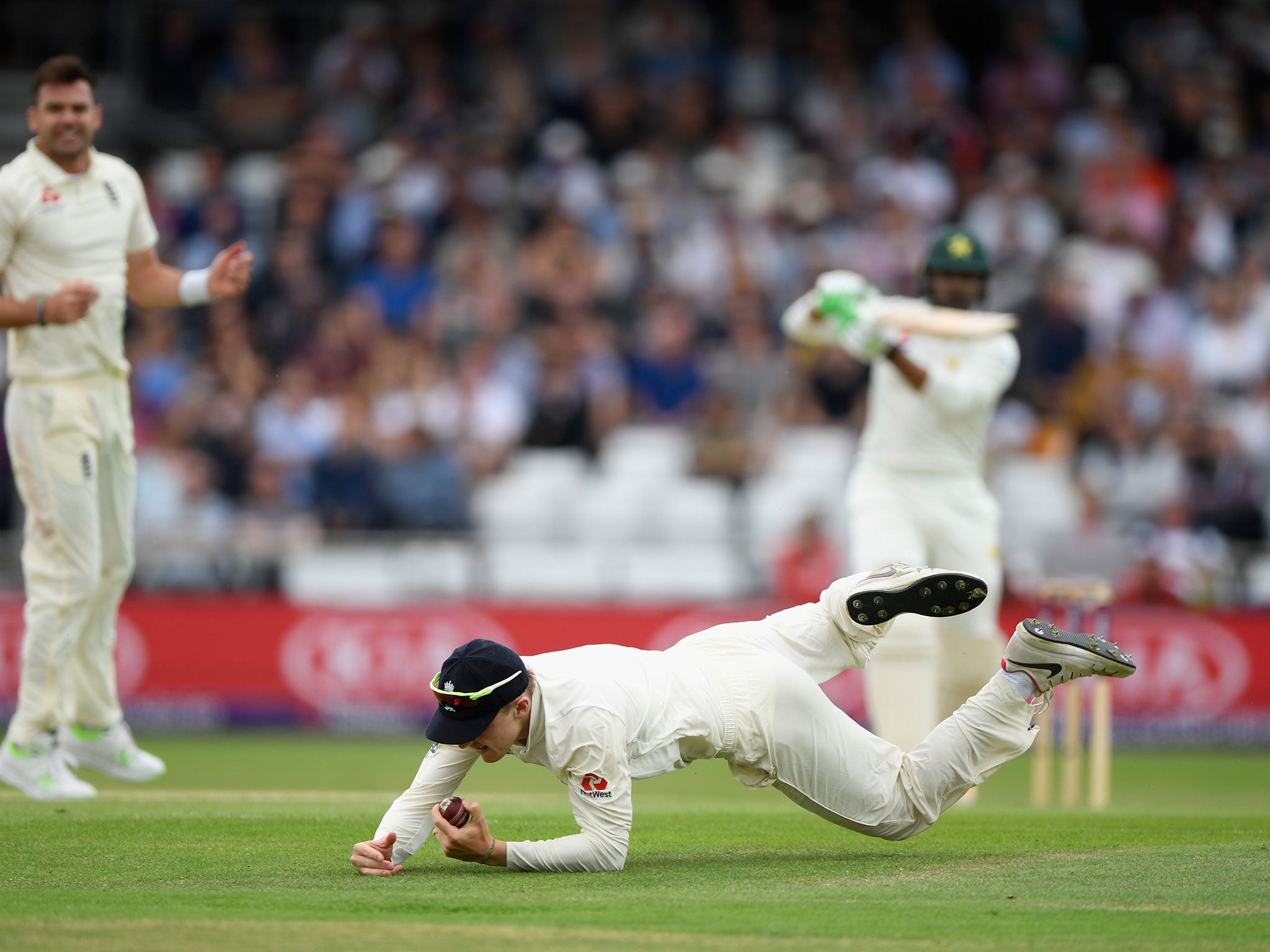 Dominic Bess pulled off a magnificent diving catch to send Haris Sohail walking