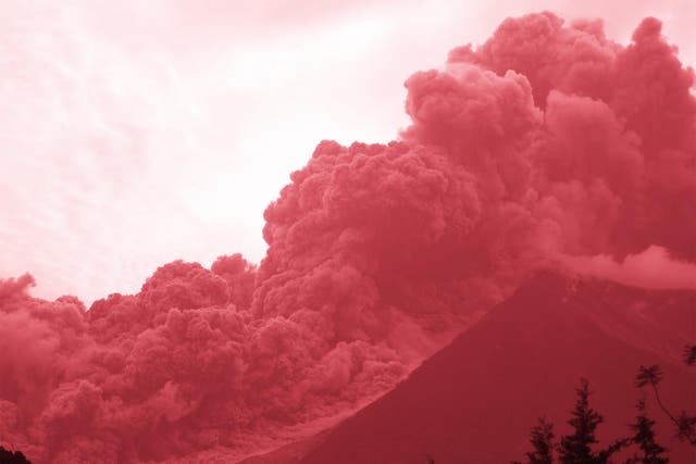 The Fuego Volcano in eruption, seen from Alotenango municipality