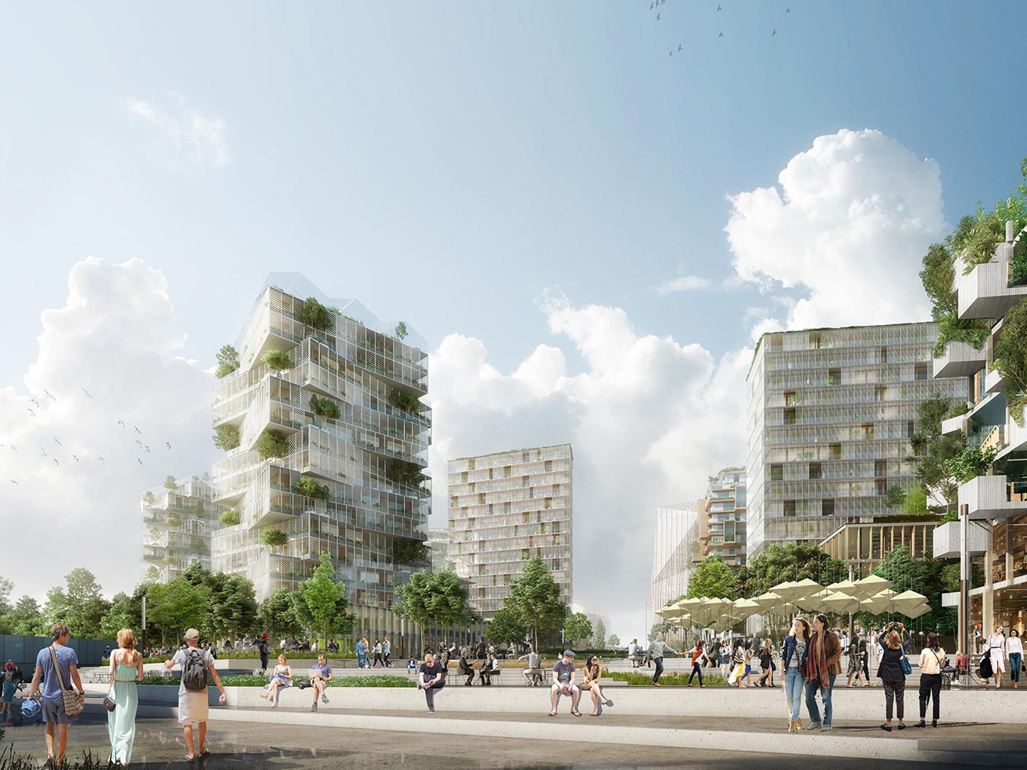 Plans for the Balcon Sur Paris on the eastern edge of the city list 12 different tree-covered developments