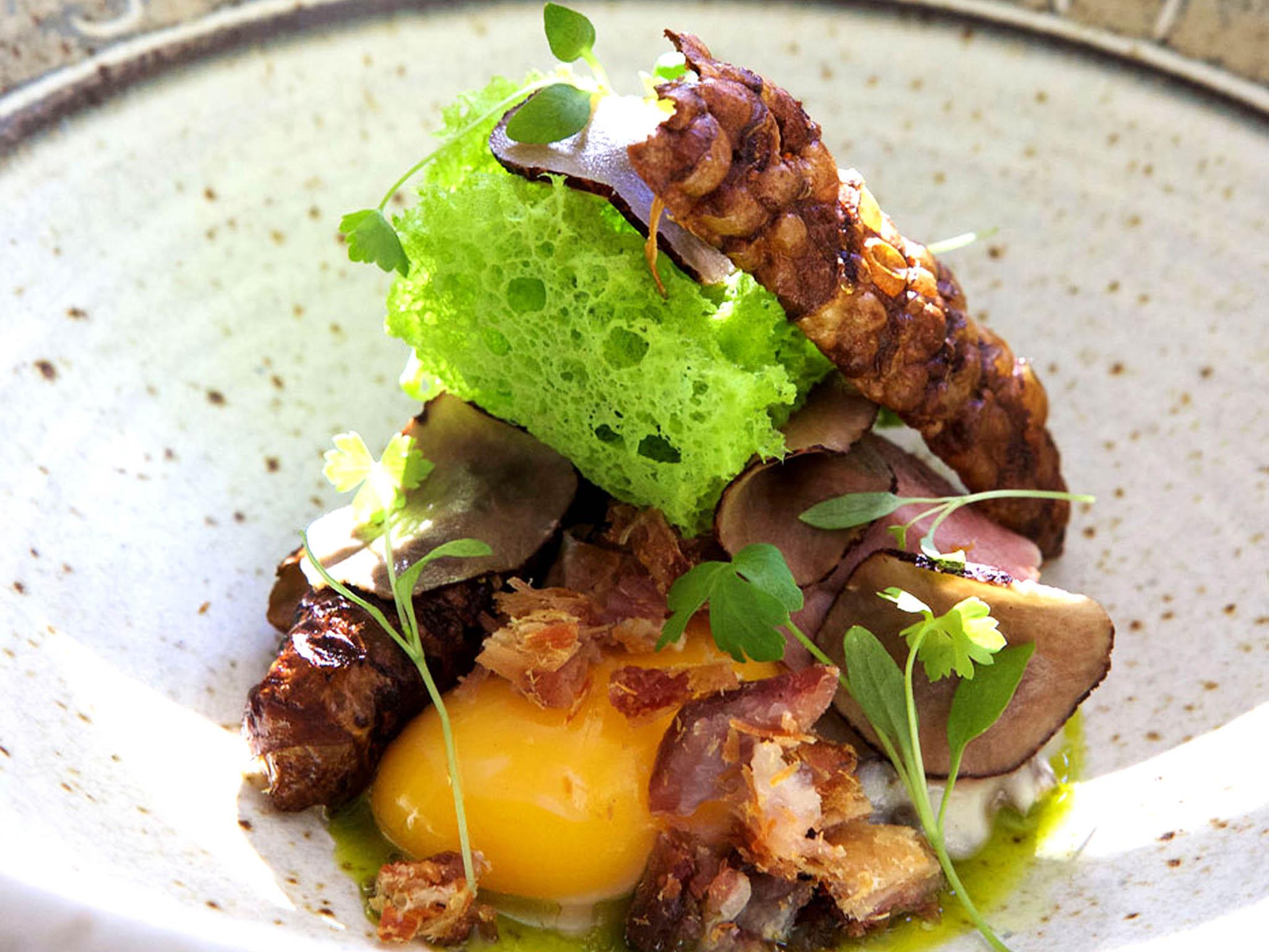 His winning starter was inspired by the hymn Jerusalem, with artichokes, yolk, lamb and truffle (Katja Bainbridge)