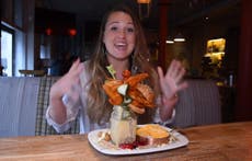 Rachel eats an absurd Love Island-themed chicken cheese fondue