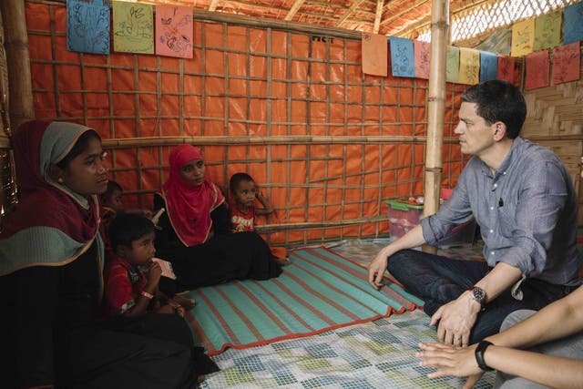 David Miliband meets women refugees in Kutupalong camp in Cox's Bazar, Bangladesh