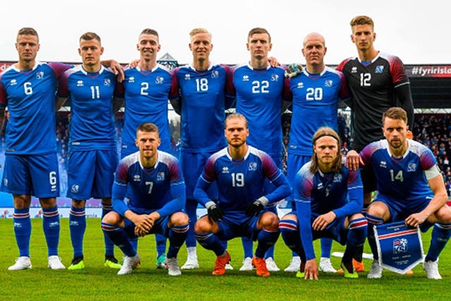 Iceland line up before their June friendly against Norway