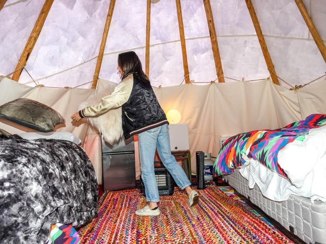 The author, in her tepee, at Renew Breakup Bootcamp in Saugerties, New York