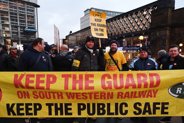 South Western workers picket outside Waterloo Station 