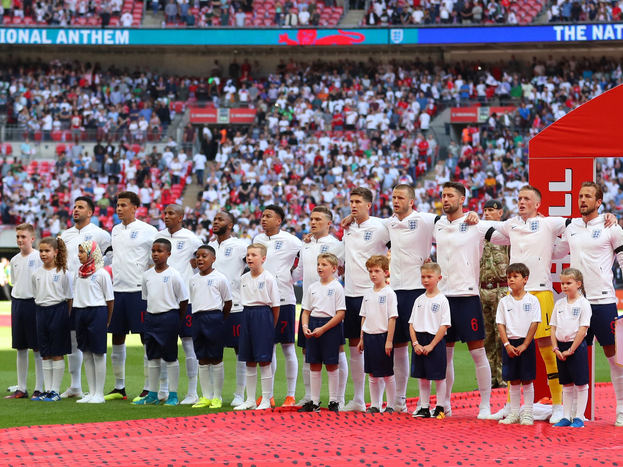 The England team line up before their friendly match against Nigeria at Wembley Stadium