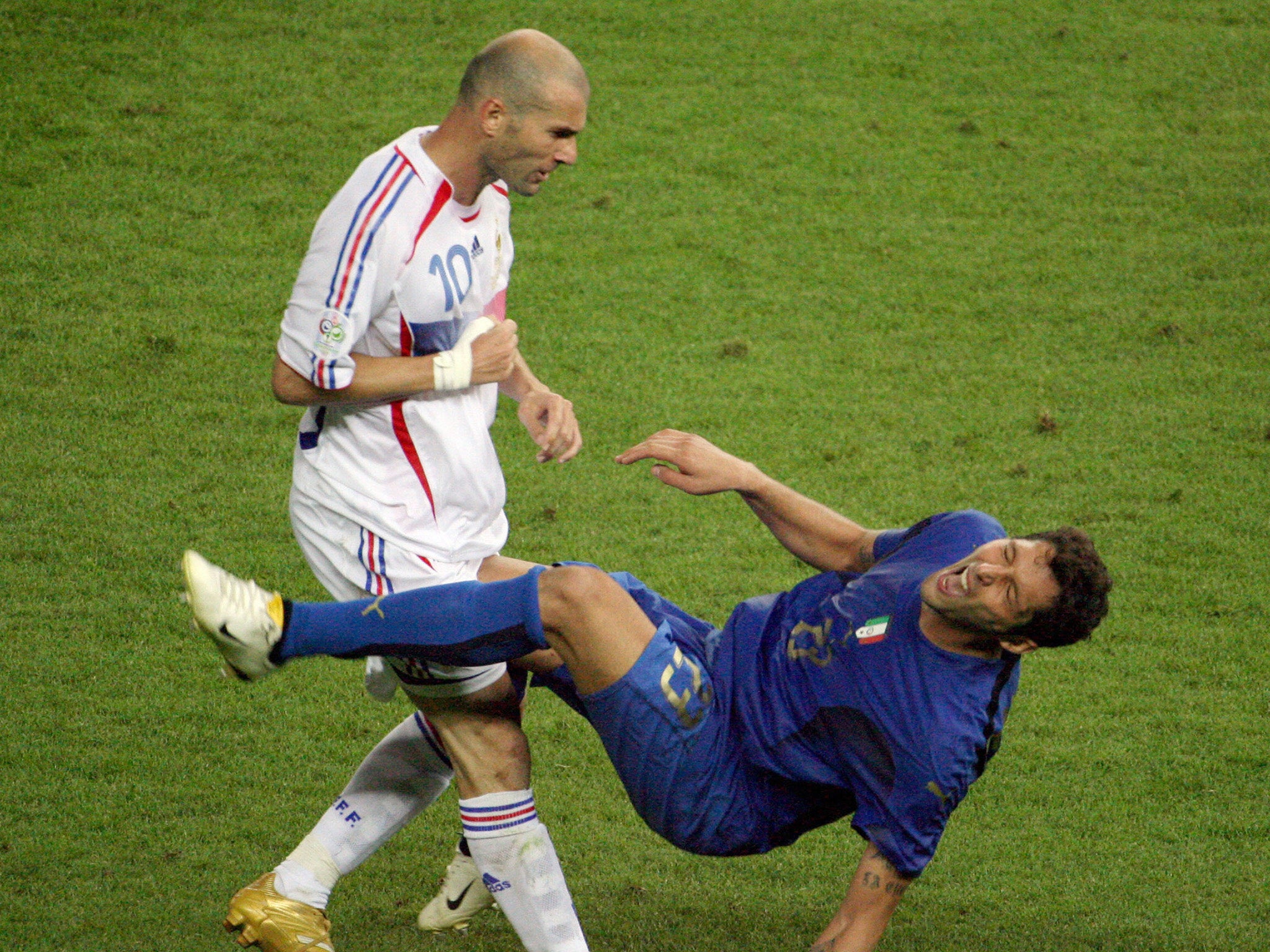 Zinedine Zidane head-butting Marco Materazzi during the 2006 World Cup 2006 final between Italy and France