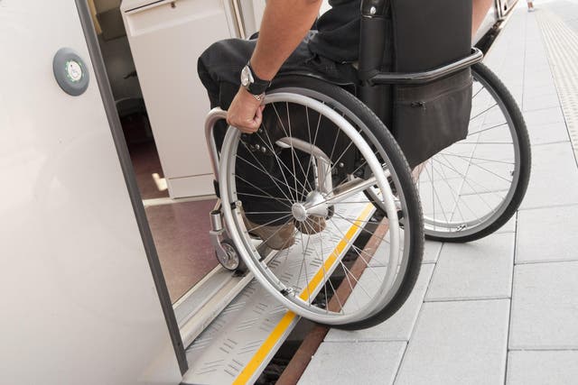 Wheelchair user boarding train