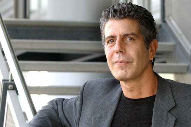 The American chef Anthony Bourdain poses at the Frankfurt Book Fair 10 October 2002, Germany. He introduced his book 'A Cook's Tour: In Search of the Perfect Meal'. His last book 'Kitchen Confidential' was translated into 25 languages.