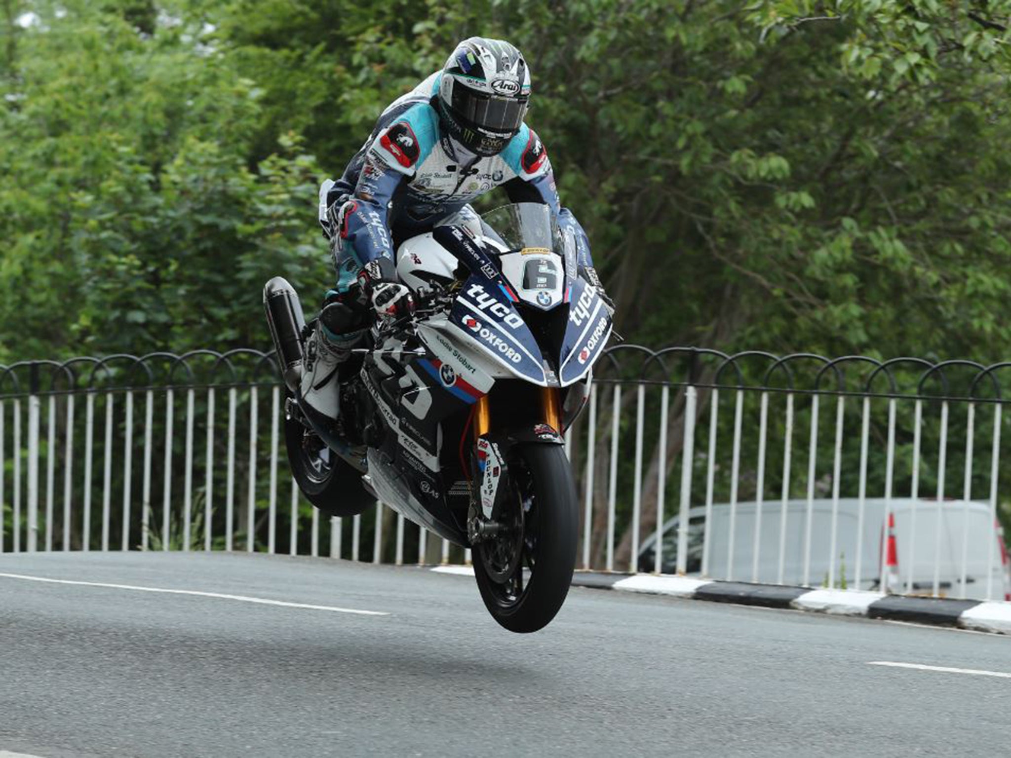 Michael Dunlop endured a difficult day with his Tyco BMW well off the pace